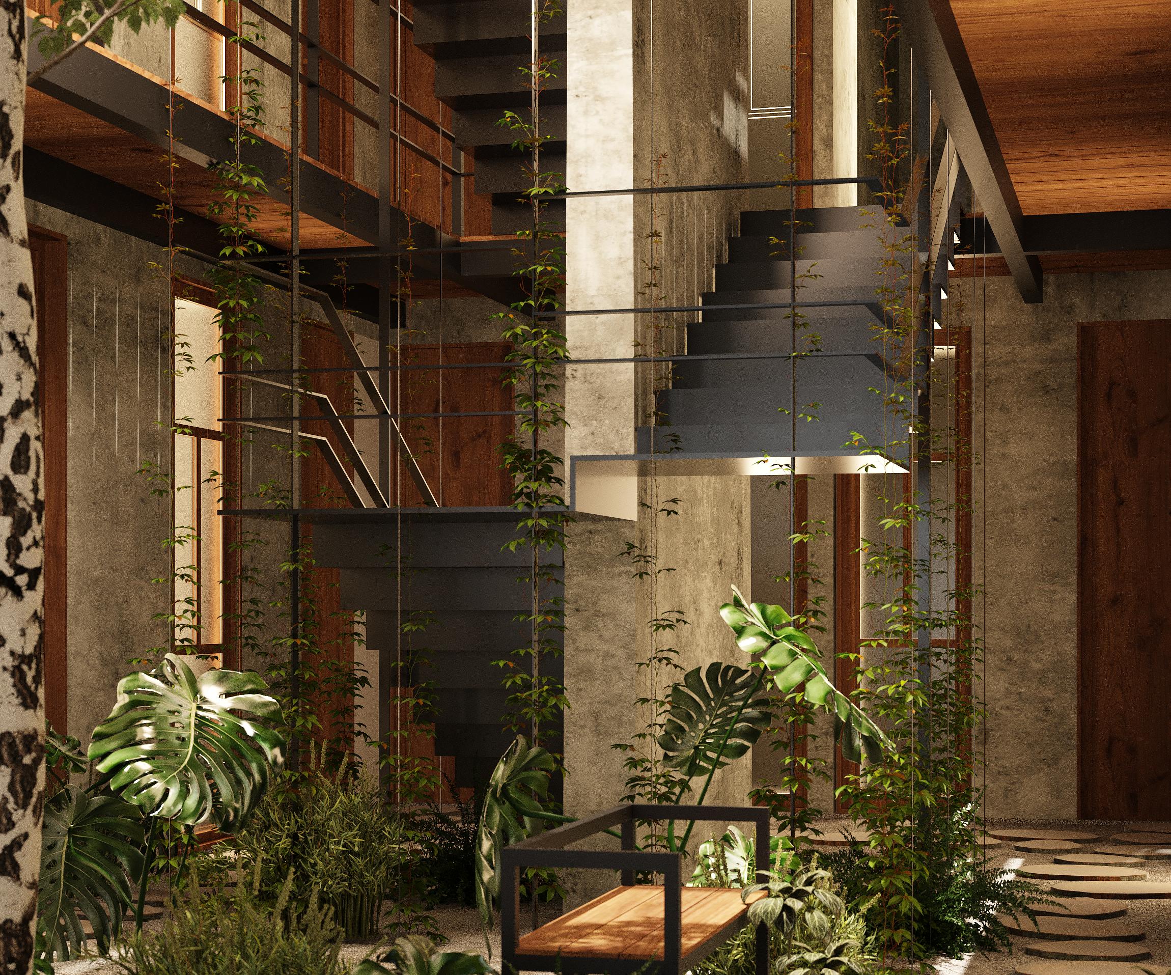 Casa Mangos atrium staircase
